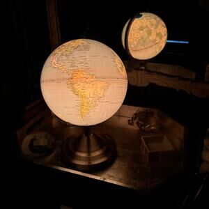 Vintage-Style Light Up Desktop Globe - Brushed Brass Base - AS-IS / Decorative